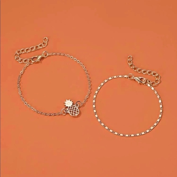 Pineapple 🍍 Anklet Set of 2 gold - Picture 1 of 3